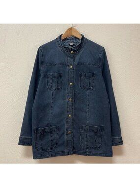 J. Jill Dark Blue Denim Blue Jean Button Down Jacket Sz L